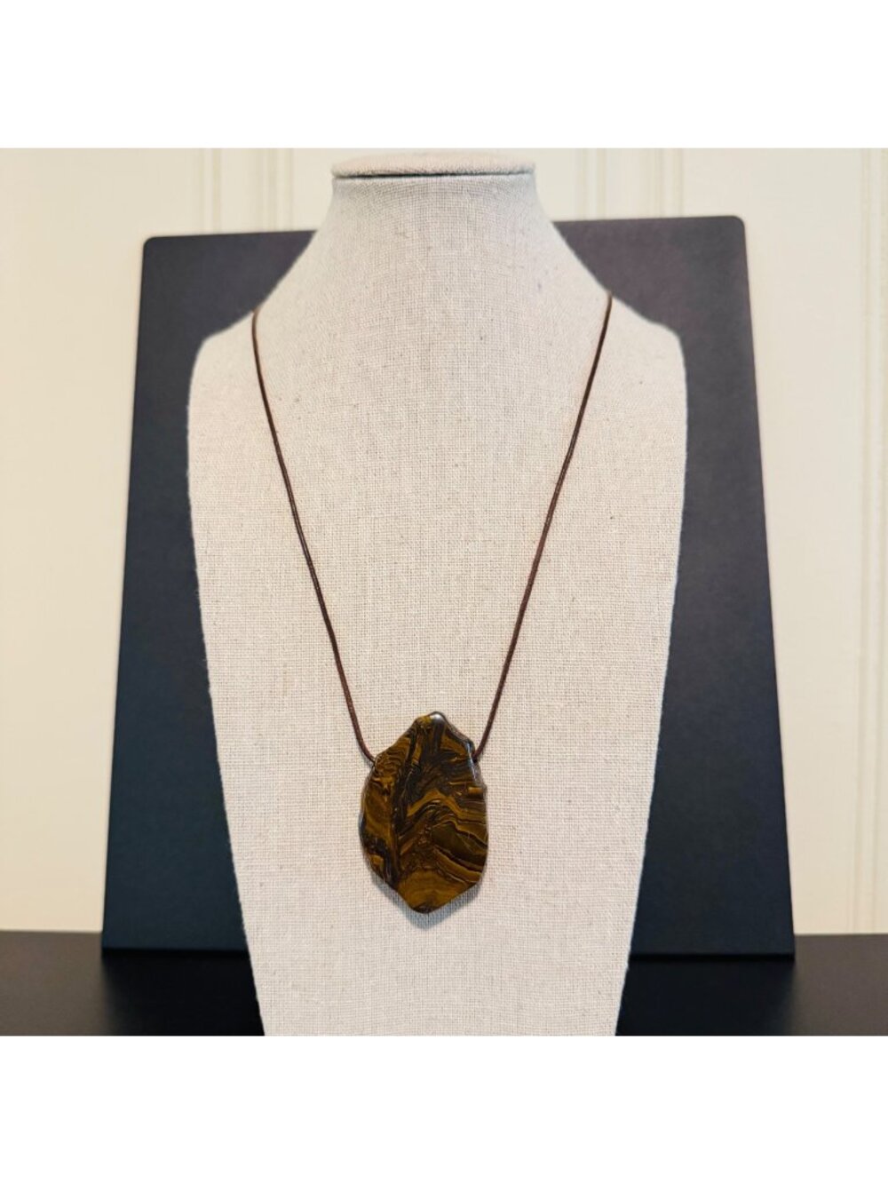 VTG Silver Tone Tiger's Eye Necklace Size 35" Length